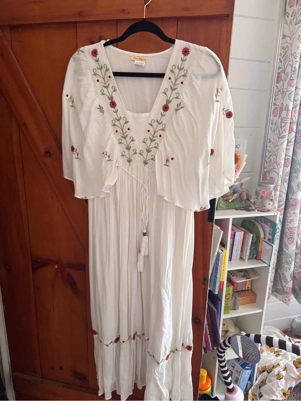 Magnolia White Maxi Dress with Red Floral Embroidery